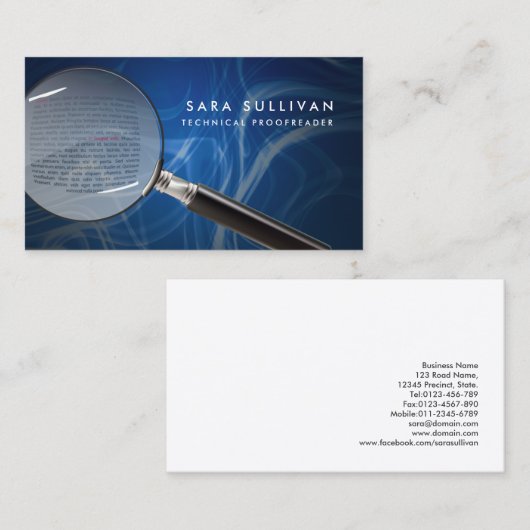 虫眼鏡の校正ビジネスカード 名刺 (正面/裏面)