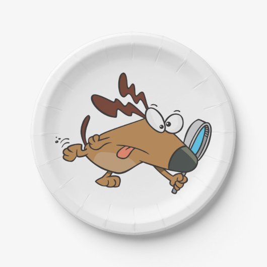 虫眼鏡を使った犬の探偵 ペーパープレート (正面)