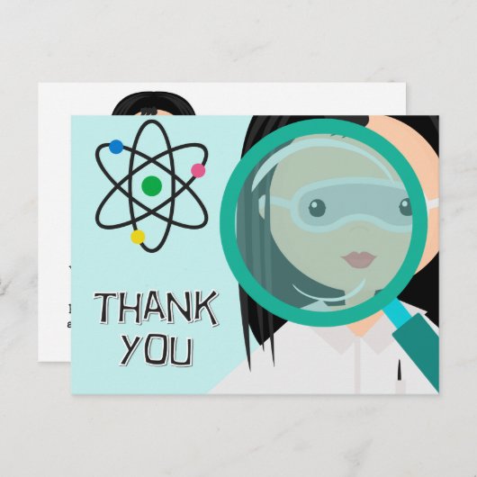 虫眼鏡ガールサイエンティストありがとうはがき ポストカード (正面/裏面)