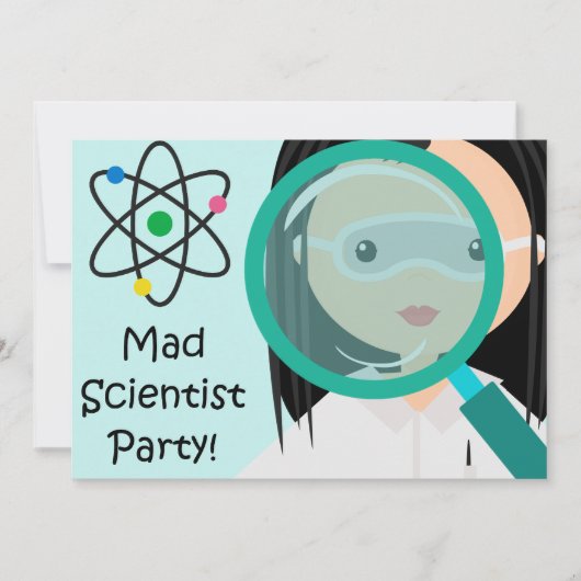 虫眼鏡ガールサイエンティスト誕生日招待状 招待状 (正面)