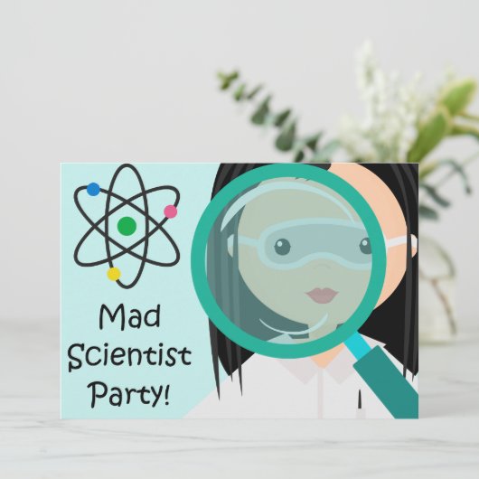虫眼鏡ガールサイエンティスト誕生日招待状 招待状 (スタンド正面)