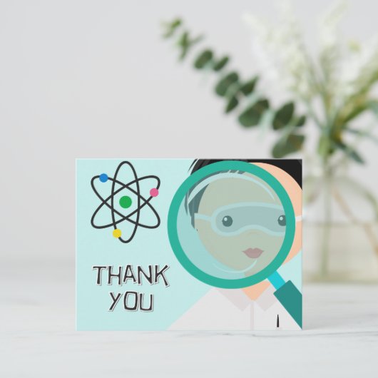 虫眼鏡ボーイサイエンティストありがとうはがき ポストカード (スタンド正面)