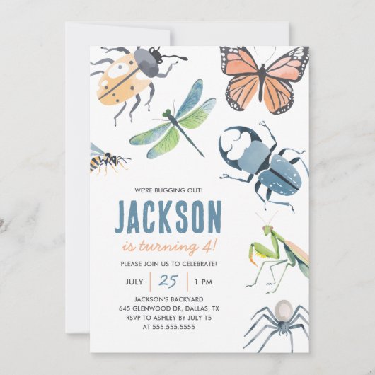 虫虫ボーイ誕生日 招待状 (正面)