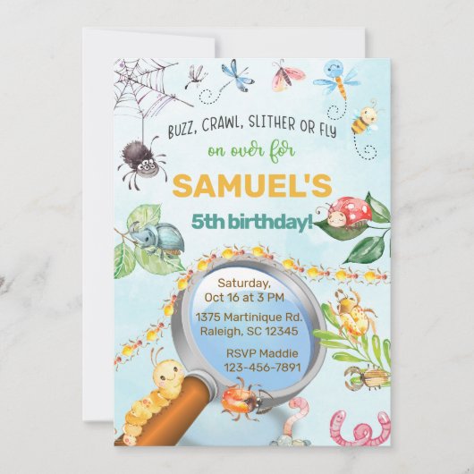 虫、虫の少年の誕生日の招待、バズクロール。 招待状 (正面)