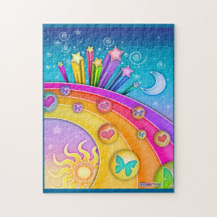 虹および星のポップアートのパズル ジグソーパズル
