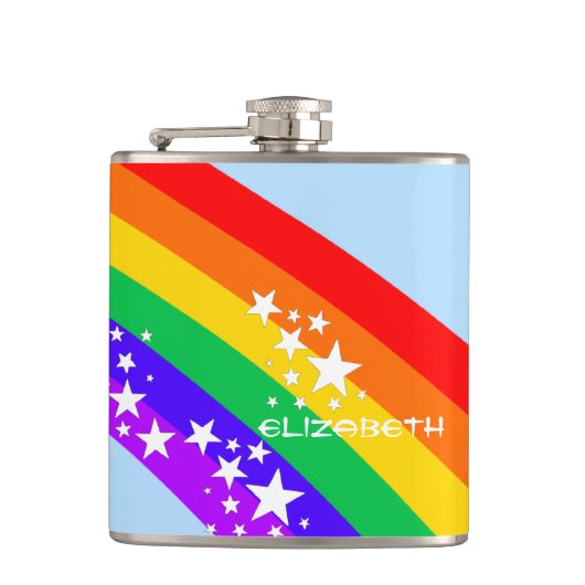 虹および星パーソナライズ フラスク (正面)