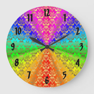 虹および金ゴールドのダマスク織 ラージ壁時計
