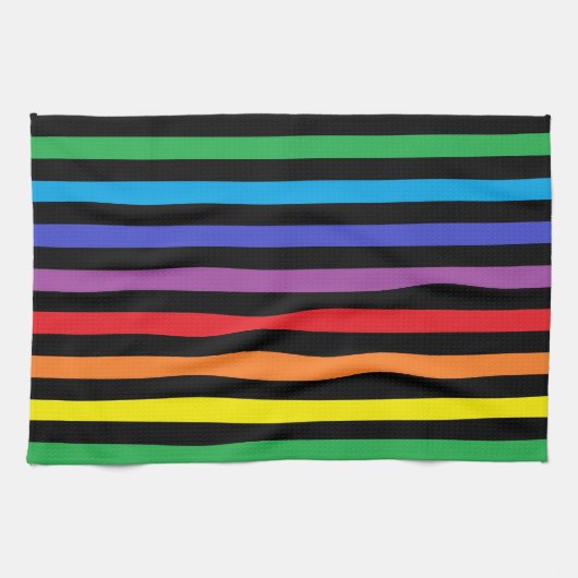 虹および黒のストライプの台所タオル キッチンタオル (横)