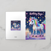 虹お洒落誕生日魔法アート付きユニコーン 箔グリーティングカード (外側レイダウン)