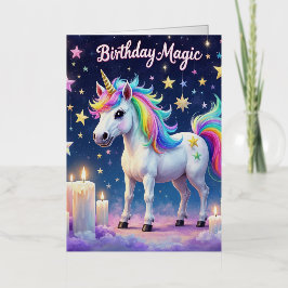 虹お洒落誕生日魔法アート付きユニコーン 箔グリーティングカード