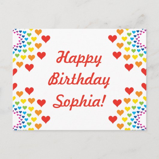 虹かわいらしのハート-ハッピーバースデー ポストカード (正面)