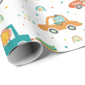 虹がかかったかわいいジャングルの動物 ラッピングペーパー (ロールコーナー)