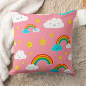 虹がかかったかわいい雲のパターン クッション (ブランケット)