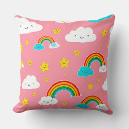 虹がかかったかわいい雲のパターン クッション