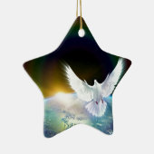 虹が付いている地球上の平和神霊の鳩 セラミックオーナメント (右)