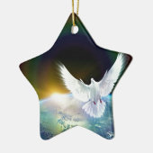 虹が付いている地球上の平和神霊の鳩 セラミックオーナメント (左)