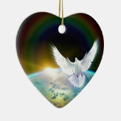 虹が付いている地球上の平和神霊の鳩 セラミックオーナメント (右)