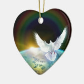 虹が付いている地球上の平和神霊の鳩 セラミックオーナメント (左)