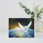 虹が付いている地球上の平和神霊の鳩 ポストカード (スタンド正面)