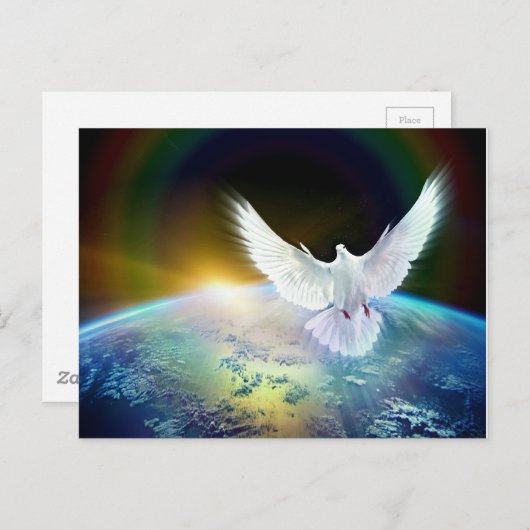 虹が付いている地球上の平和神霊の鳩 ポストカード (正面/裏面)