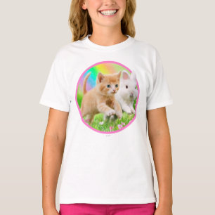 虹が付いている子ネコ及びバニー Tシャツ