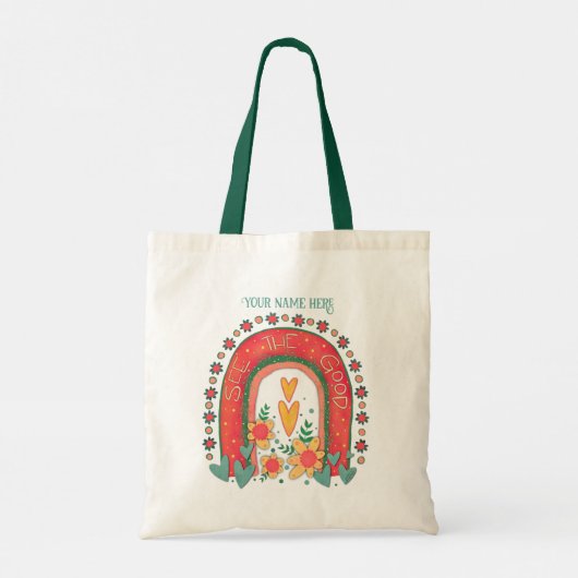 虹が見えるパーソナライズされた良い鼓動 トートバッグ (裏面)