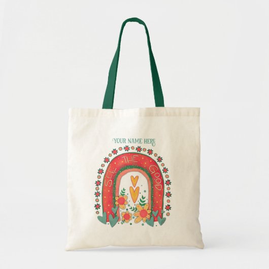 虹が見えるパーソナライズされた良い鼓動 トートバッグ (正面)