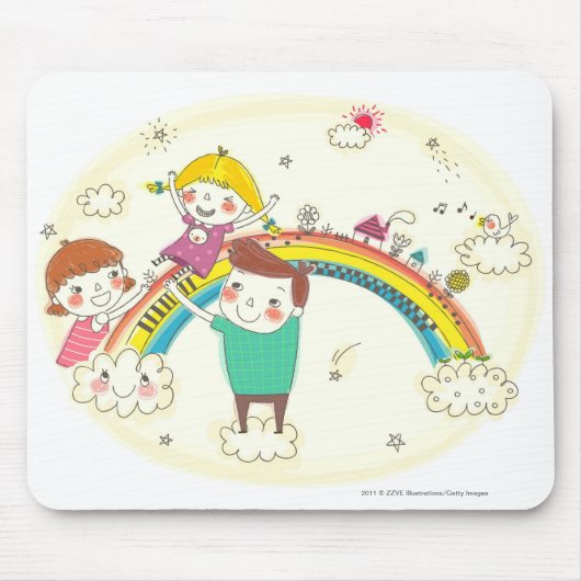 虹で遊んでいる子供 マウスパッド (正面)