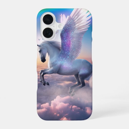 虹とともに舞うペガサス iPhone 16ケース (裏面)