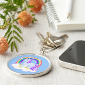 虹とのかわいい魔法のユニコーン(カスタマイズ可能な!) キーホルダー (側面)