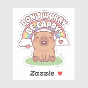 虹とカピバラのイラスト 不安解消 カピでいこう シール