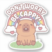 虹とカピバラのイラスト 不安解消 カピでいこう シール (正面)