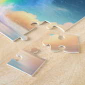 虹とカラフルネオンライトの中のかわいいイルカ ジグソーパズル (側面)