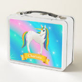 虹とカラフル白の魔法のユニコーン メタルランチボックス (裏面)