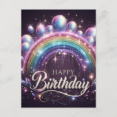 虹とカラフル風船の誕生日はがき ポストカード (正面)