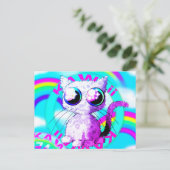 虹とカーリーキャットのかわいいスタイル ポストカード (スタンド正面)