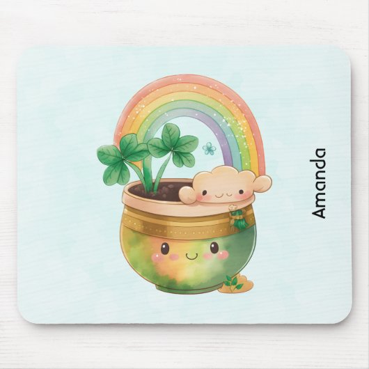 虹とクローバーが楽しめるキュートなガーデンプランター マウスパッド (正面)