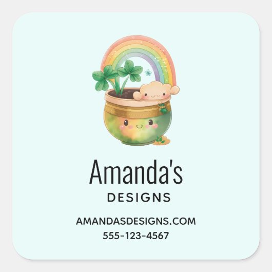 虹とクローバーのビジネスが楽しめるキュートなガーデンプランター スクエアシール (正面)