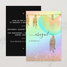 虹とゴールドとピンクの誕生日パーティー 招待状