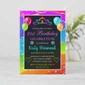 虹とゴールドグリッターのアゲート誕生日パーティー 招待状 (スタンド正面)