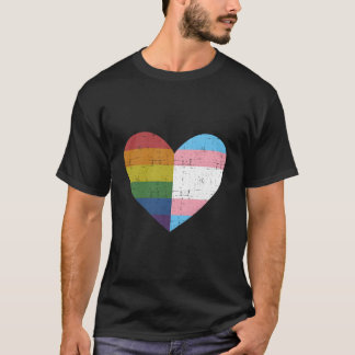 虹とトランスジェンダーフラッグを持つプライドマンのデザイン Tシャツ
