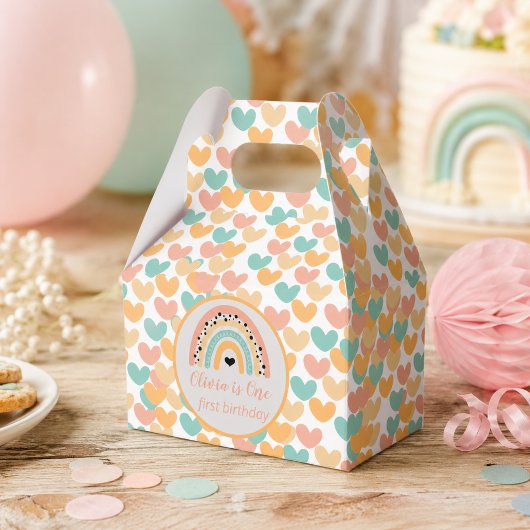 虹とハートの1歳の誕生日パーティー フェイバーボックス