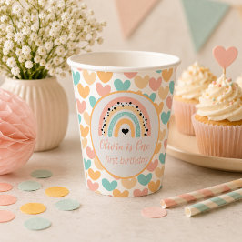虹とハートの1歳の誕生日パーティー 紙コップ