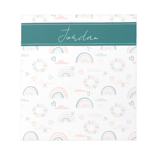 虹とハートパターン ノートパッド (正面)