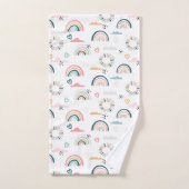 虹とハートパターン バスタオルセット (ハンドタオル)