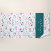 虹とハートパターン ビーチタオル (正面)