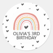 虹とハート誕生日パーティステッカー ラウンドシール (正面)