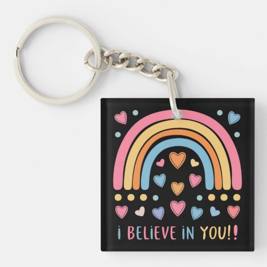 虹とハート- やる気を起こさせる キーホルダー (正面)
