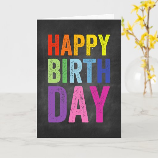 虹とブラックボードのハッピーバースデーグリーティングカード カード (黄色い花)