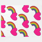 虹とホットピンクハート付き白い毛布 フリースブランケット (正面(横))